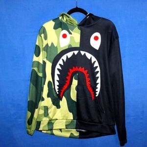 Camo and Black Shark Design Hoodie L